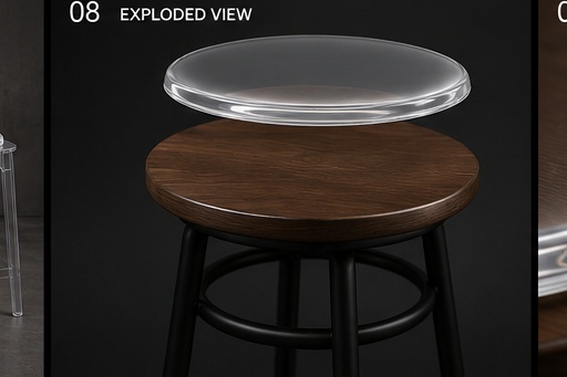 Wood chair with clear silicone Ghost Seat cushion